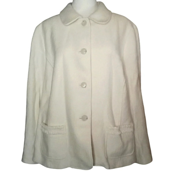 Talbot's Cream Wool Blend Ruffle Pocket Button Front Blazer Size 20 Petite NWOT - Picture 1 of 7